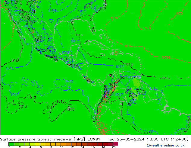 Luchtdruk op zeeniveau Spread ECMWF zo 26.05.2024 18 UTC