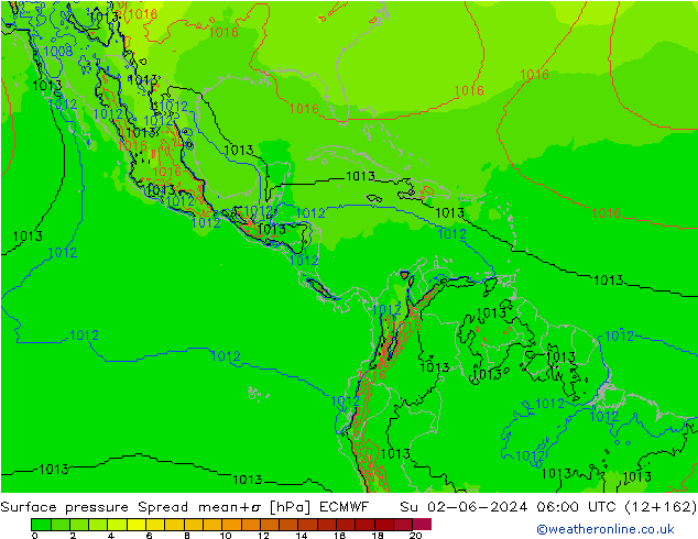 Atmosférický tlak Spread ECMWF Ne 02.06.2024 06 UTC