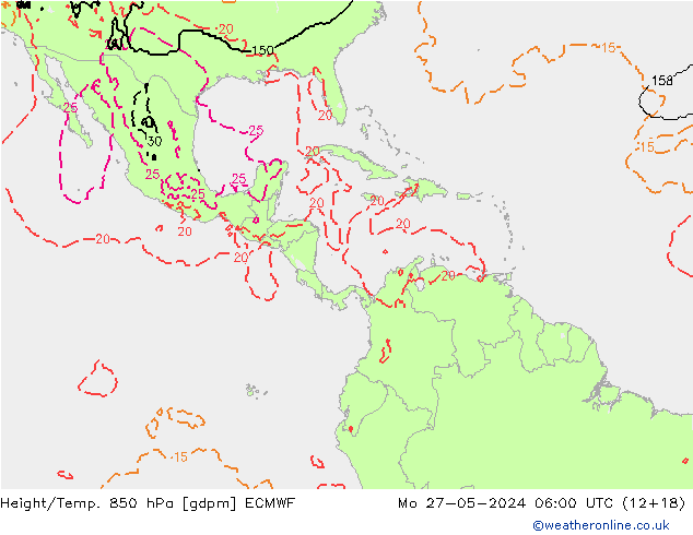 Height/Temp. 850 hPa ECMWF Mo 27.05.2024 06 UTC