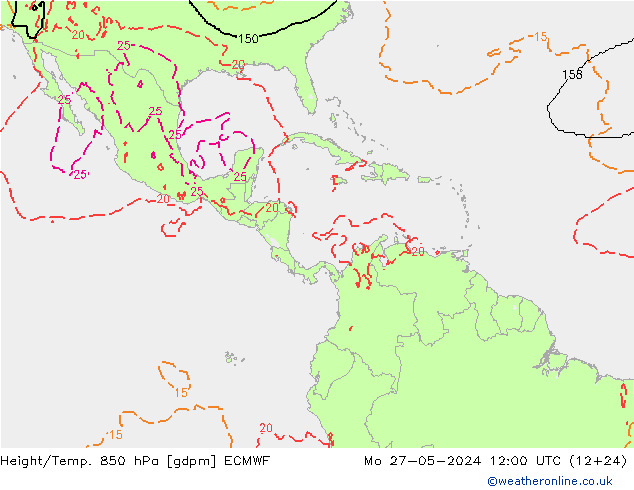 Height/Temp. 850 hPa ECMWF Po 27.05.2024 12 UTC