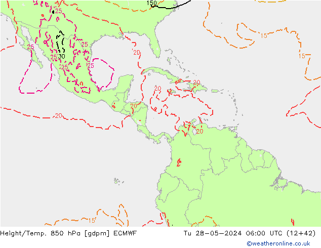 Height/Temp. 850 гПа ECMWF вт 28.05.2024 06 UTC
