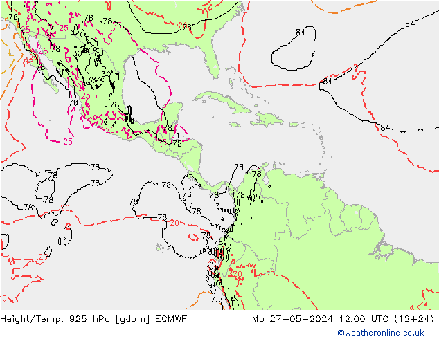 Height/Temp. 925 hPa ECMWF  27.05.2024 12 UTC