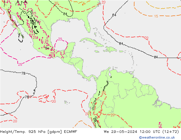 Hoogte/Temp. 925 hPa ECMWF wo 29.05.2024 12 UTC