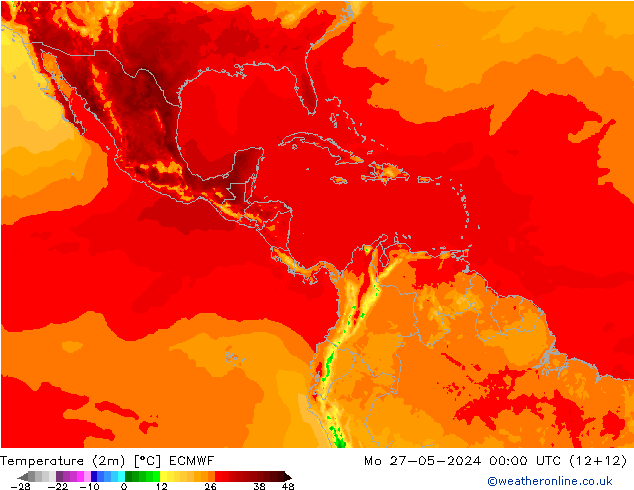 Temperatura (2m) ECMWF lun 27.05.2024 00 UTC