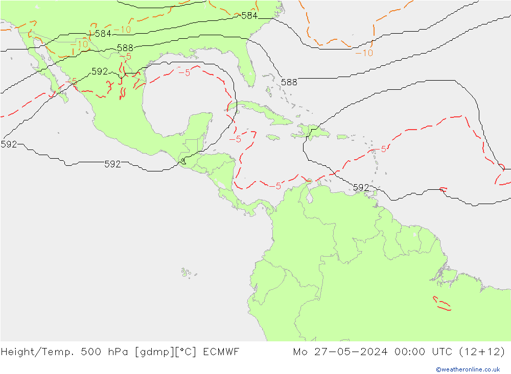 Geop./Temp. 500 hPa ECMWF lun 27.05.2024 00 UTC