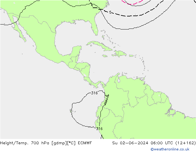 Height/Temp. 700 hPa ECMWF So 02.06.2024 06 UTC