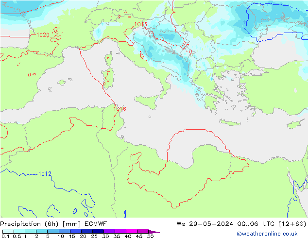 Precipitation (6h) ECMWF St 29.05.2024 06 UTC