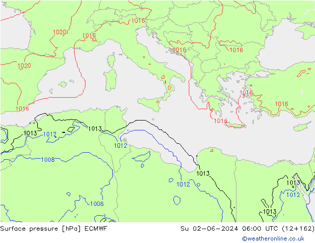 Atmosférický tlak ECMWF Ne 02.06.2024 06 UTC