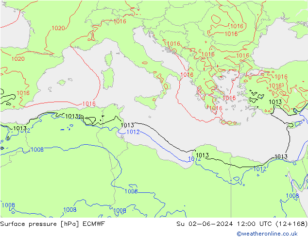 Atmosférický tlak ECMWF Ne 02.06.2024 12 UTC