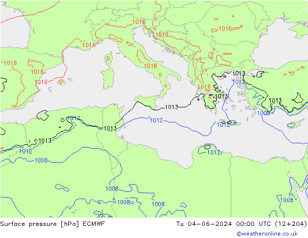 Surface pressure ECMWF Tu 04.06.2024 00 UTC