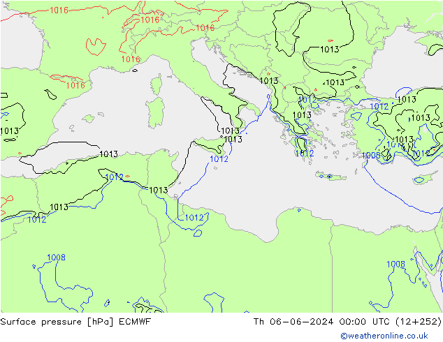 Pressione al suolo ECMWF gio 06.06.2024 00 UTC