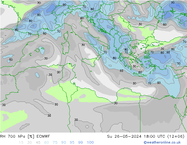 RH 700 hPa ECMWF Ne 26.05.2024 18 UTC