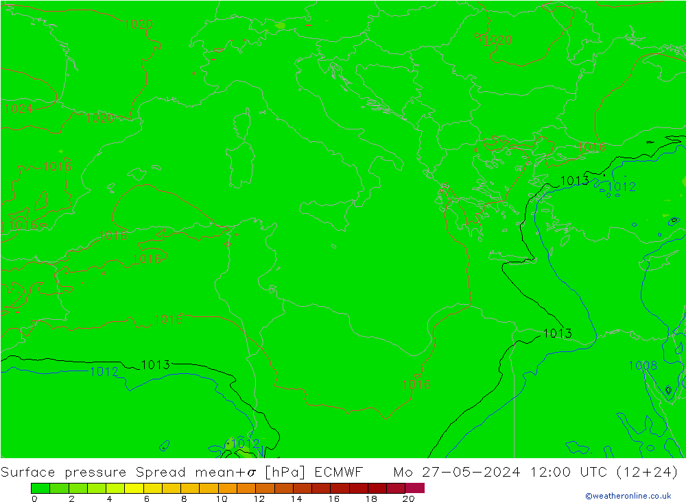 приземное давление Spread ECMWF пн 27.05.2024 12 UTC