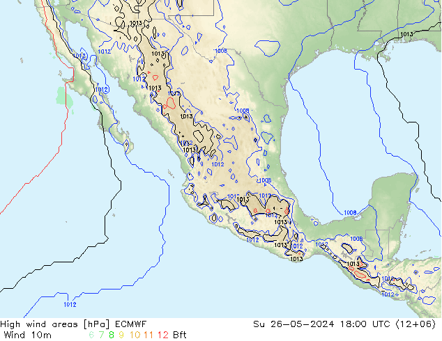 High wind areas ECMWF Su 26.05.2024 18 UTC