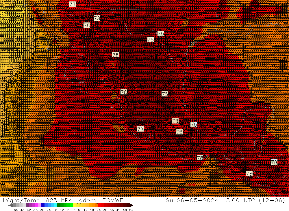 Height/Temp. 925 hPa ECMWF Ne 26.05.2024 18 UTC