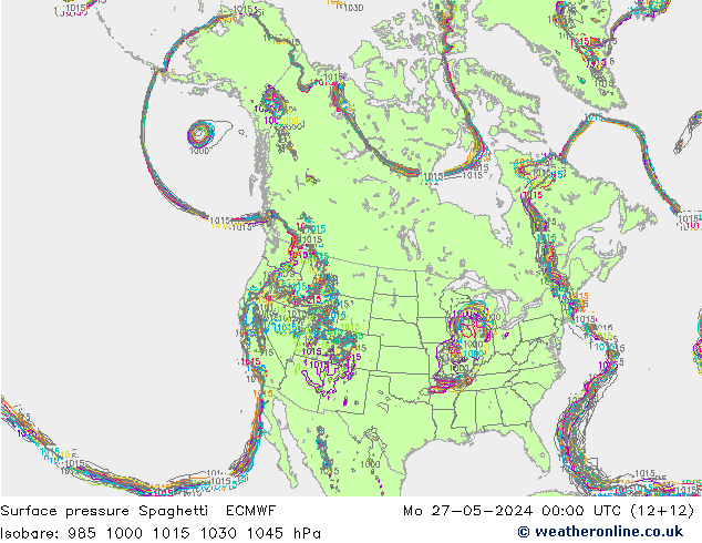 Bodendruck Spaghetti ECMWF Mo 27.05.2024 00 UTC