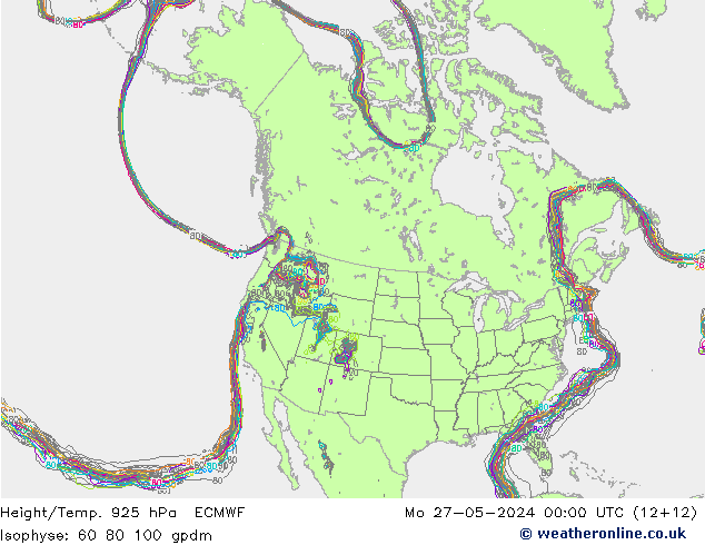 Height/Temp. 925 hPa ECMWF Mo 27.05.2024 00 UTC