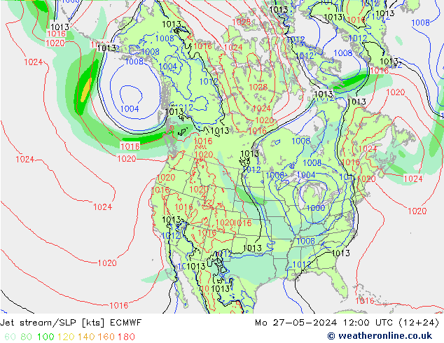 Jet stream/SLP ECMWF Mo 27.05.2024 12 UTC