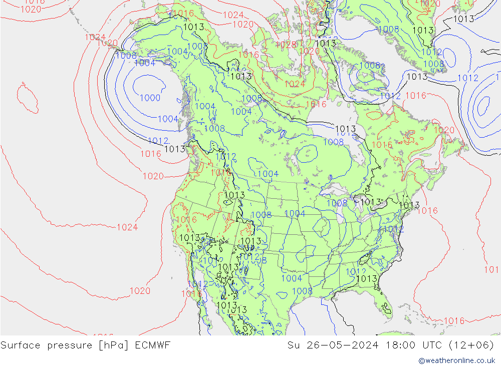 Pressione al suolo ECMWF dom 26.05.2024 18 UTC