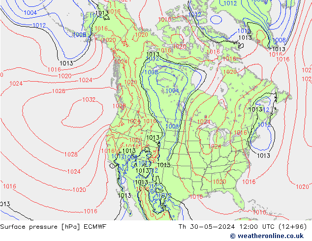 Pressione al suolo ECMWF gio 30.05.2024 12 UTC