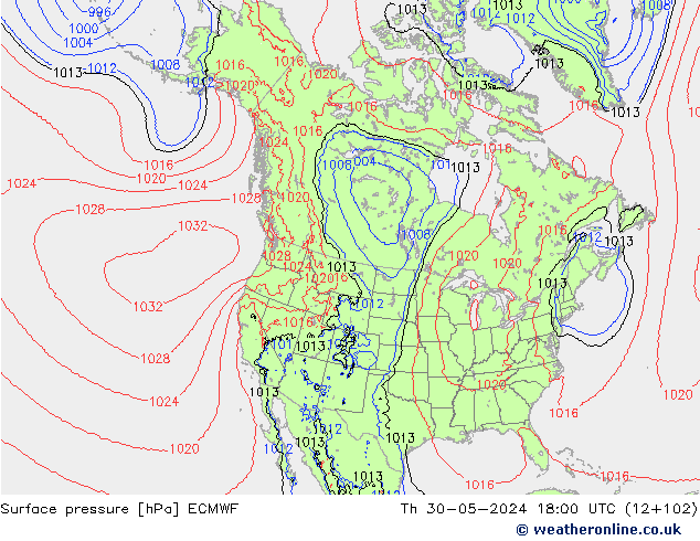 Surface pressure ECMWF Th 30.05.2024 18 UTC