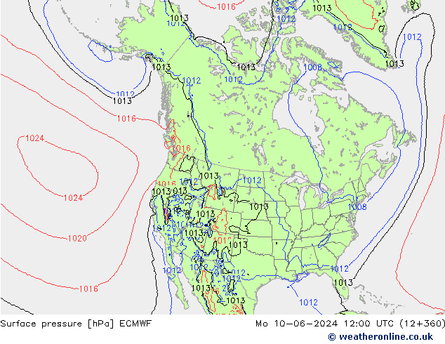 приземное давление ECMWF пн 10.06.2024 12 UTC