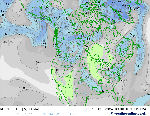 RH 700 hPa ECMWF Do 30.05.2024 00 UTC