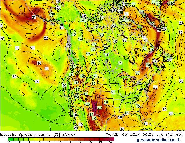 Isotachen Spread ECMWF wo 29.05.2024 00 UTC