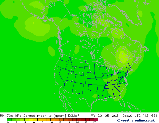 RH 700 hPa Spread ECMWF Qua 29.05.2024 06 UTC