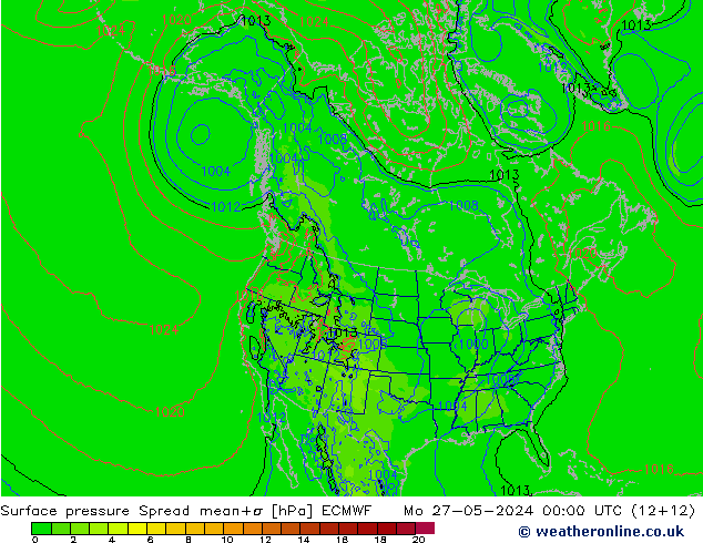 Surface pressure Spread ECMWF Mo 27.05.2024 00 UTC