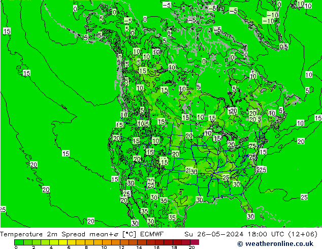 Temperature 2m Spread ECMWF Ne 26.05.2024 18 UTC