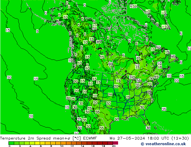 Temperaturkarte Spread ECMWF Mo 27.05.2024 18 UTC