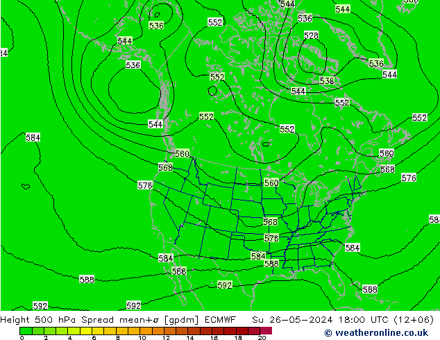 Height 500 гПа Spread ECMWF Вс 26.05.2024 18 UTC