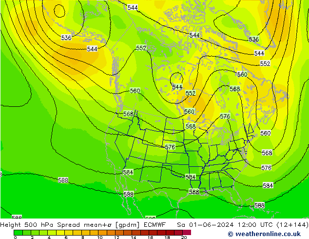 Hoogte 500 hPa Spread ECMWF za 01.06.2024 12 UTC