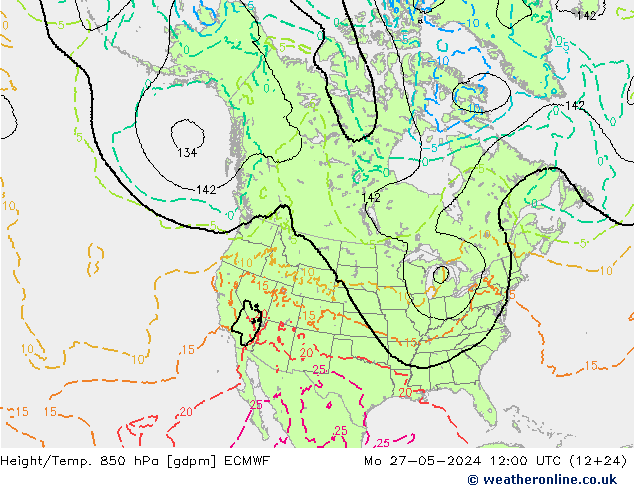 Height/Temp. 850 hPa ECMWF Seg 27.05.2024 12 UTC