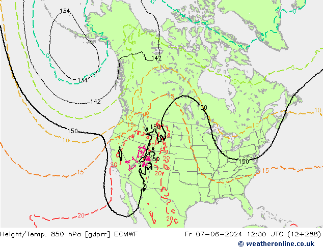 Height/Temp. 850 hPa ECMWF ven 07.06.2024 12 UTC