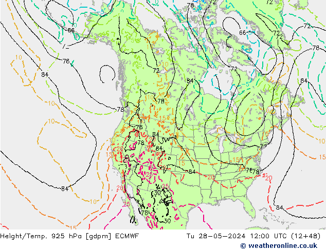 Height/Temp. 925 hPa ECMWF Tu 28.05.2024 12 UTC