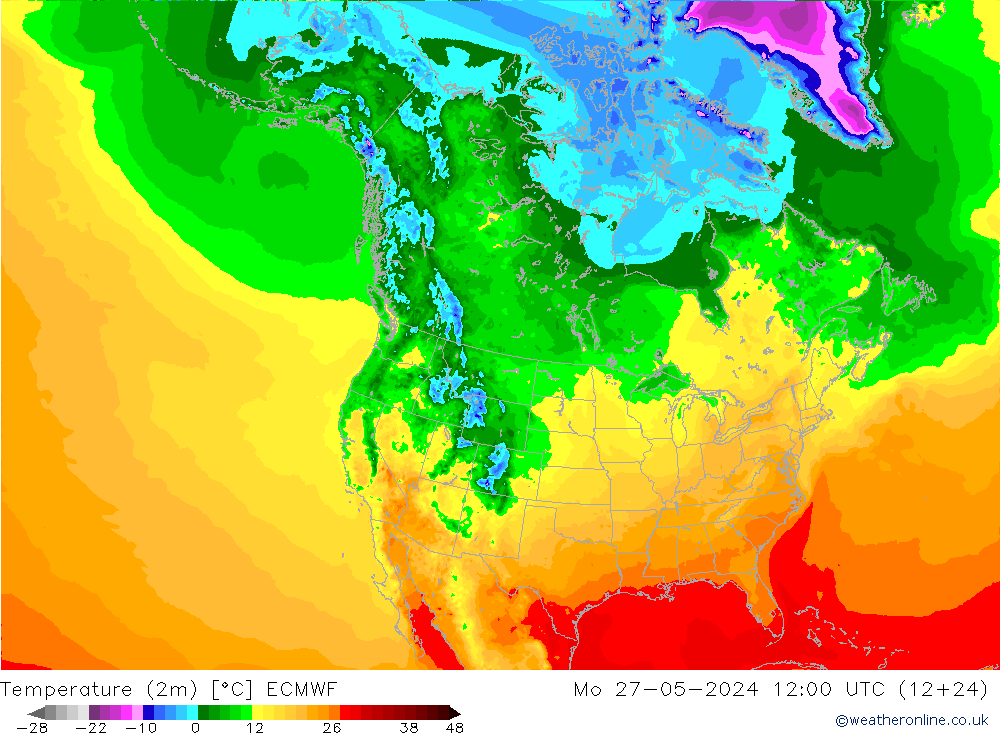 温度图 ECMWF 星期一 27.05.2024 12 UTC