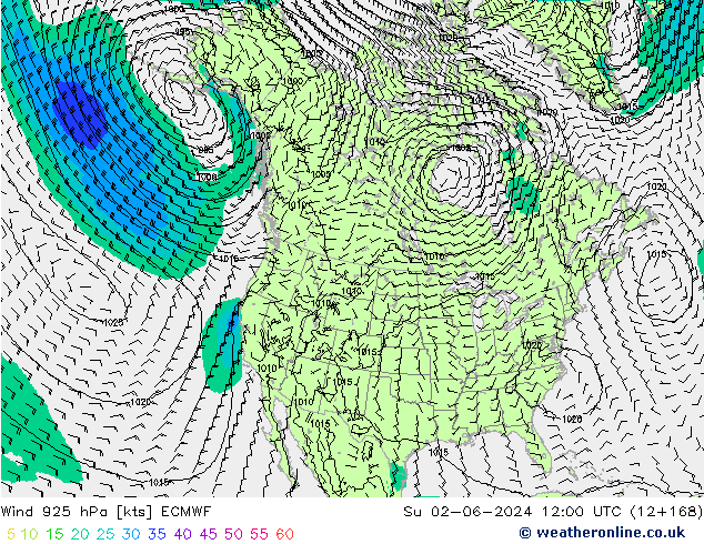 Rüzgar 925 hPa ECMWF Paz 02.06.2024 12 UTC