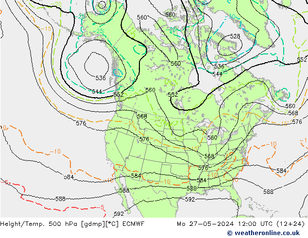 Height/Temp. 500 hPa ECMWF Mo 27.05.2024 12 UTC