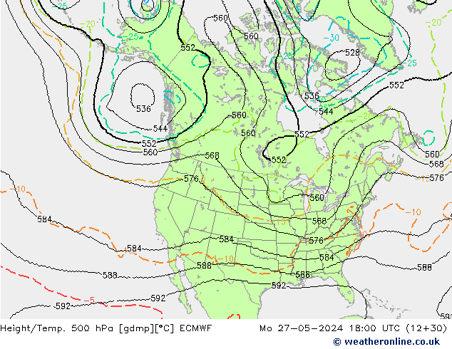 Height/Temp. 500 hPa ECMWF Po 27.05.2024 18 UTC