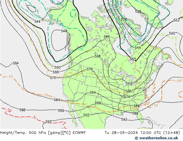 Height/Temp. 500 hPa ECMWF Di 28.05.2024 12 UTC