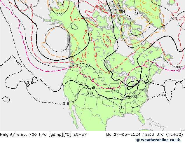 Height/Temp. 700 hPa ECMWF Mo 27.05.2024 18 UTC