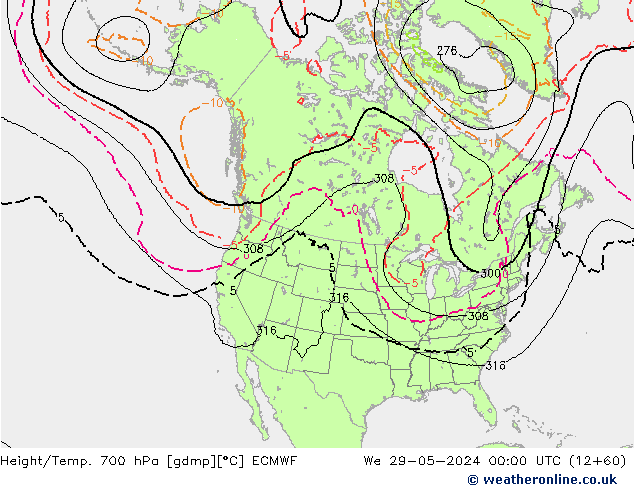 Height/Temp. 700 hPa ECMWF St 29.05.2024 00 UTC