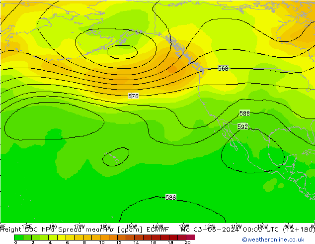 Height 500 hPa Spread ECMWF Mo 03.06.2024 00 UTC