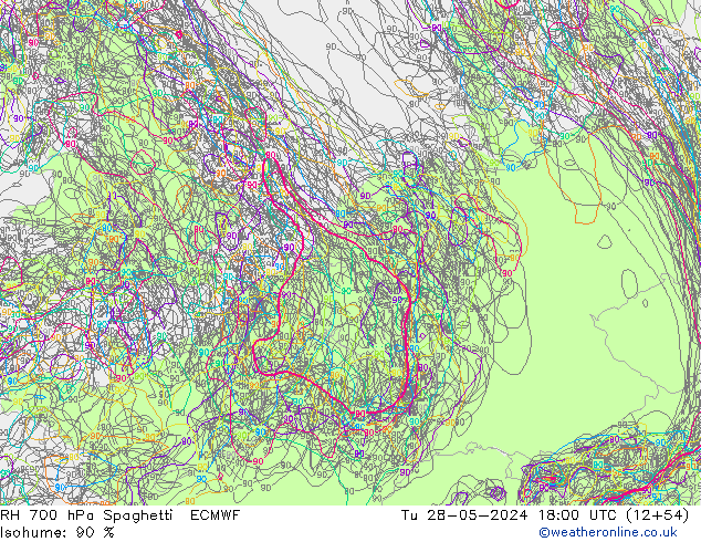 700 hPa Nispi Nem Spaghetti ECMWF Sa 28.05.2024 18 UTC