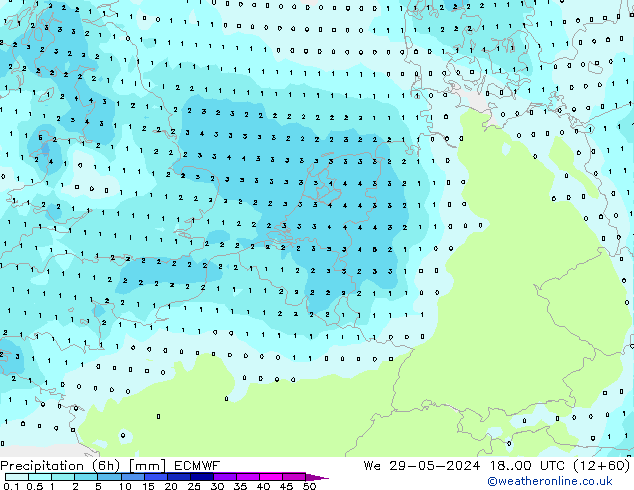 Précipitation (6h) ECMWF mer 29.05.2024 00 UTC