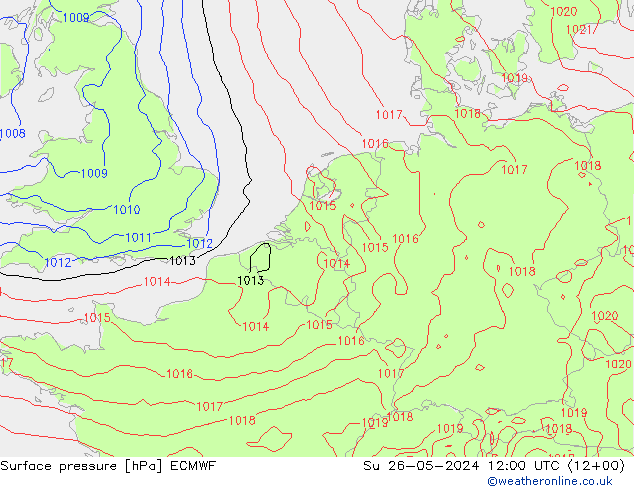 Luchtdruk (Grond) ECMWF zo 26.05.2024 12 UTC