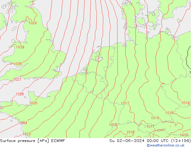 Atmosférický tlak ECMWF Ne 02.06.2024 00 UTC