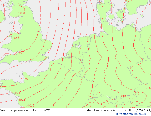 Pressione al suolo ECMWF lun 03.06.2024 00 UTC